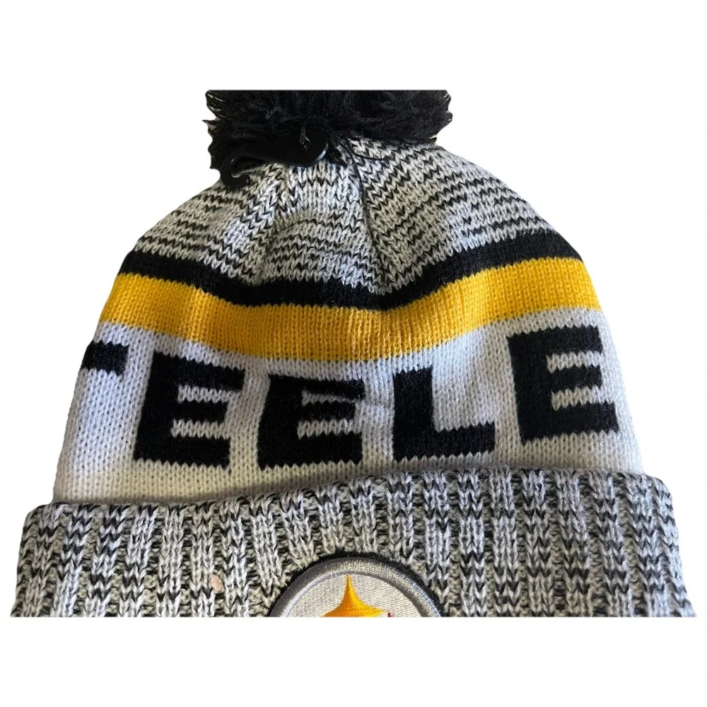 Pittsburgh Steelers Knit Winter Hat Beanie New Era Cap Removable Pom Striped NWT